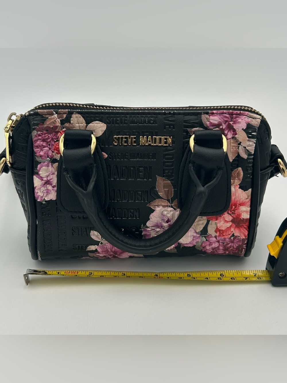 Steve Madden Black Floral Dome Satchel with Pink and Purple Blooms - Picture 14 of 16